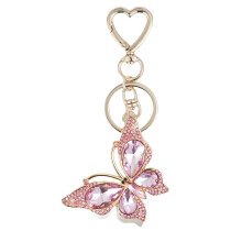 Sleutelhangertje met bedeltje voor vrouwen, schattig hartvormig sleutelhangertje met diamanten vlinderhanger, leuk accessoire voor tas en portemonnee