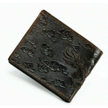 11.5 X 9.5 X 1.5 cm Dragon Brown Bifold Leather Travel Purse Wallet Cow Men's Wallet Cowhide