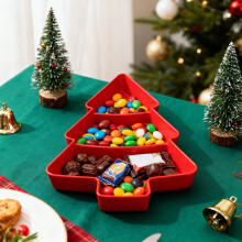 2PCS Christmas Tree Snack Tray, 3-Compartment Plastic Fruit/Candy Serving Tray for Holiday Party – Compatible with Festive Table Decor