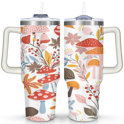 Ποτήρι Mushroom40oz με λαβή και καπάκι και καλαμάκι, από ανοξείδωτο ατσάλι με μόνωση