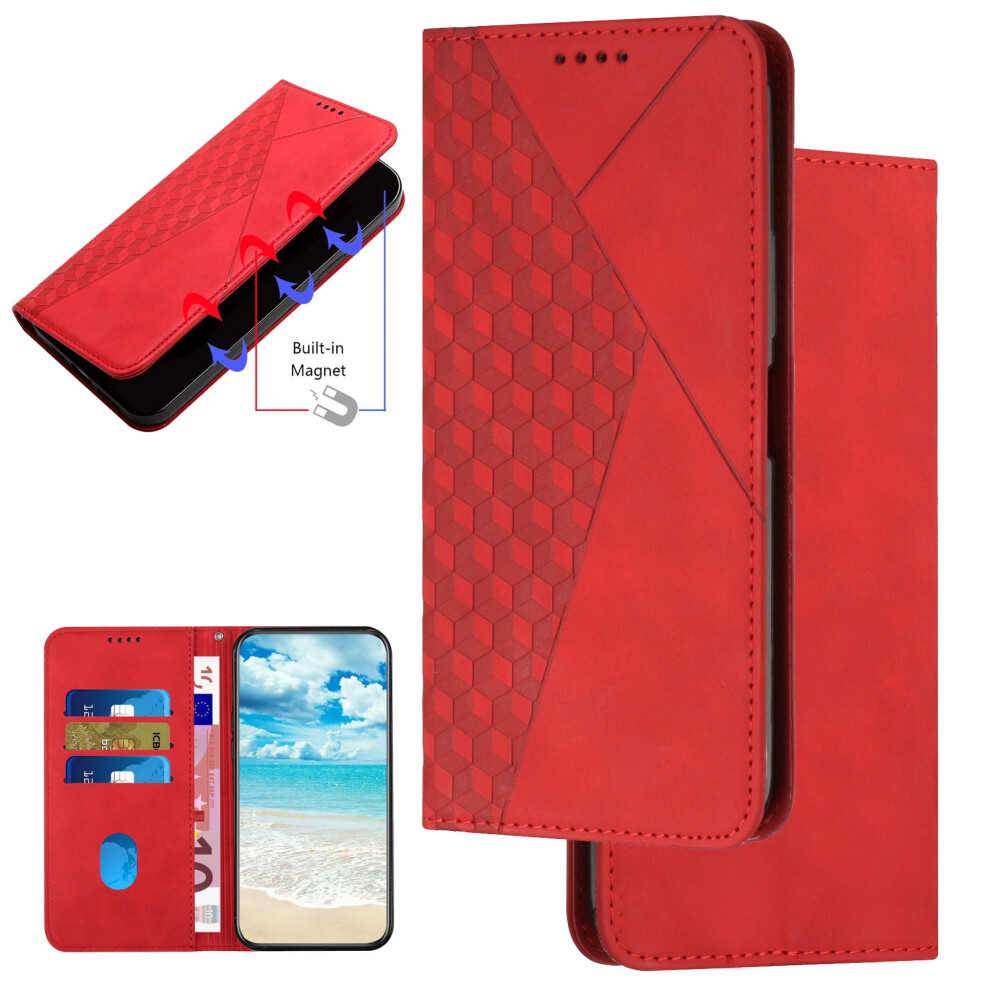 Compatible With Samsung Galaxy S20 Ultra Â Pu Leather Wallet Folio Case, Diamond Pattern, Magnetic Closure, Kickstand, Id/Cc Slots, Shockproof Red 9479868008229