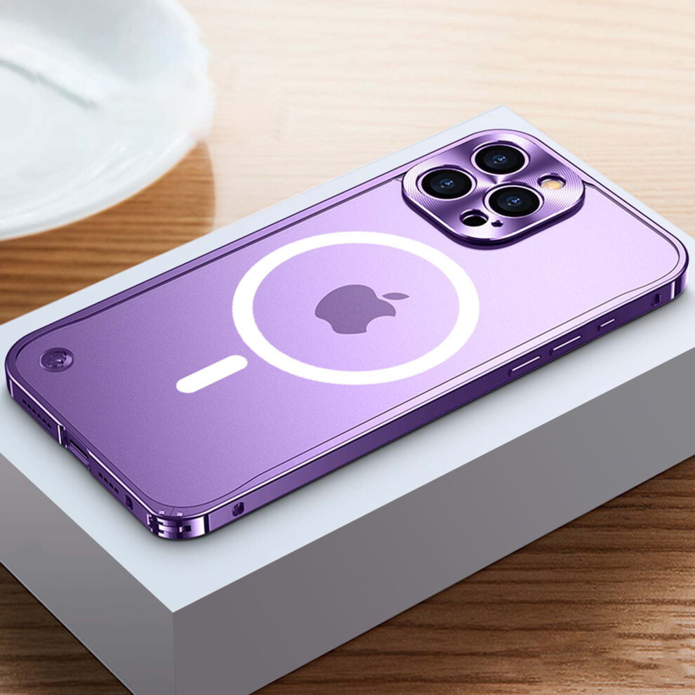 Magnetic Case For Iphone 12 Â Luxury Aluminum Bumper, Shockproof, Magsafe-Compatible, Matte Translucent Back, Safety Lock, Purple 9479868008564