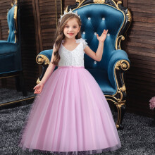 Girl Lace Flower Sleeveless Gown Dress Kids Wedding Bridesmaid Pageant Party Formal Long Gown Princess Tulle Flower Girl Dresses - 4-12T