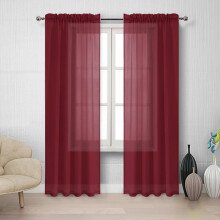 Crushed Voile Sheer Rod Pocket Curtain Panel, 40" x 79", Single Curtain Panel, Red