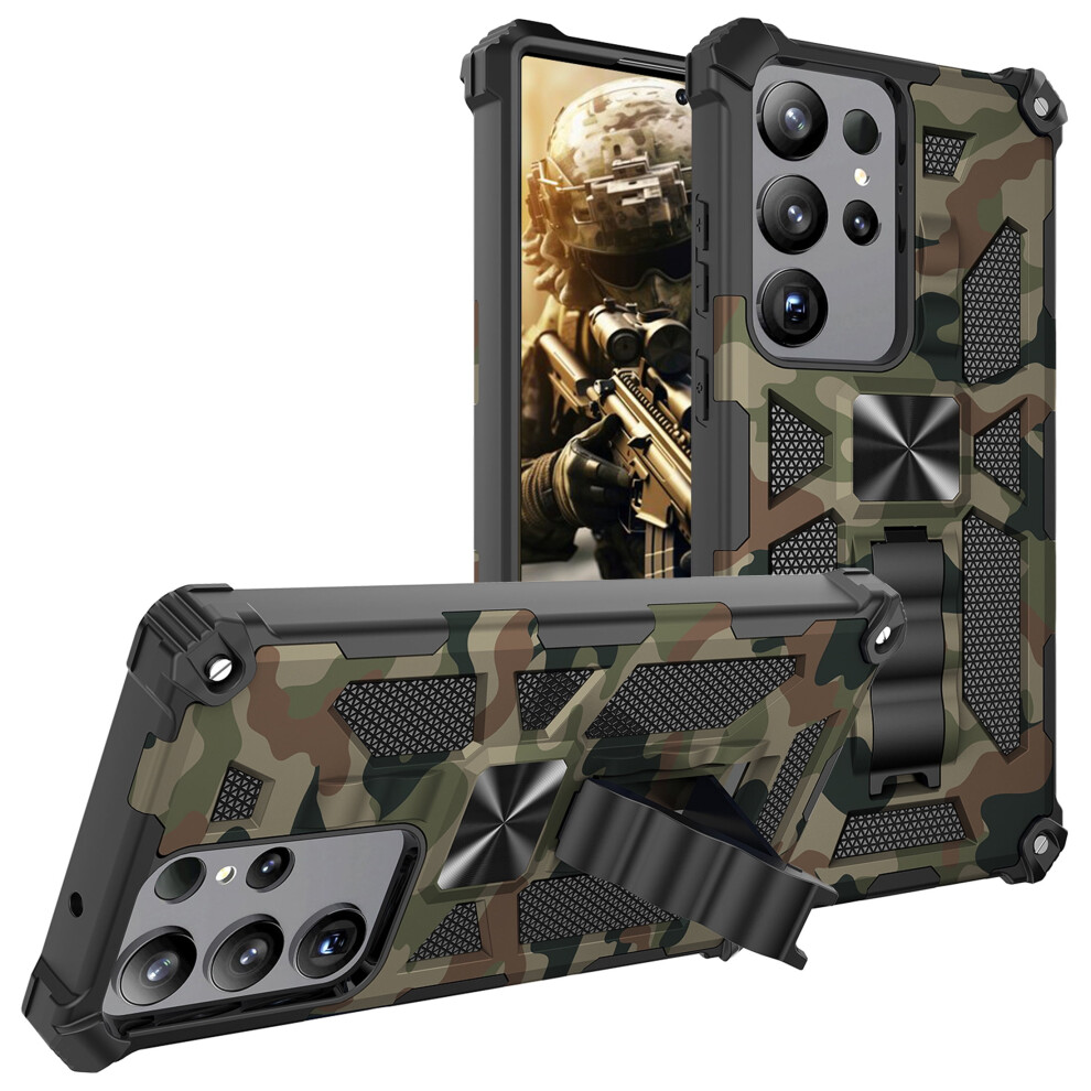 Camouflage Case With Kickstand For Samsung Galaxy S25 Ultra Â Military-Grade Shockproof Protective Cover, Army Green 9479868009653