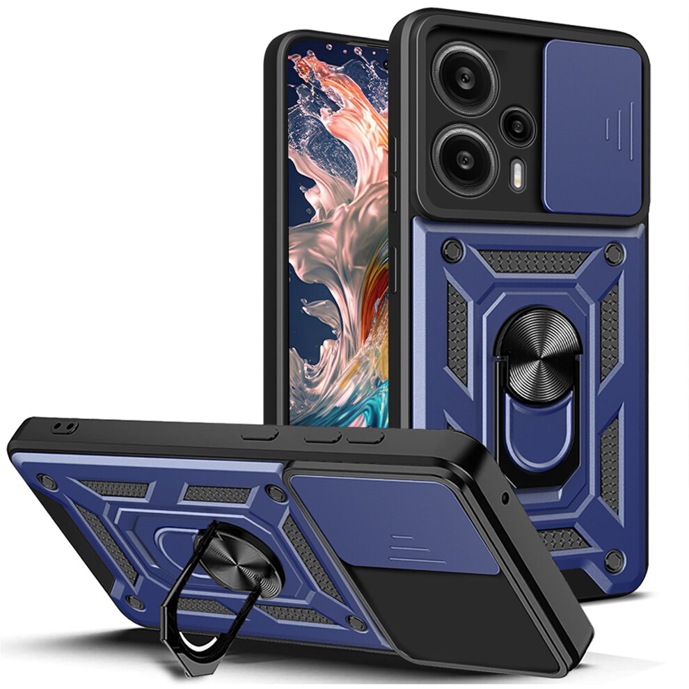 Military-Grade Drop-Proof Case With Slide Camera Cover & Ring Kickstand For Xiaomi Poco F5 5G / Redmi Note 12 Turbo 5G – Sj Blue 9479868008038