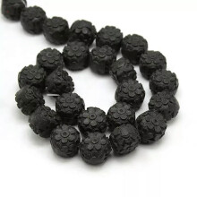 3x Black Chinoiserie Cinnabar Carved Flower Column Beads Strands 16x13mm 15.7"