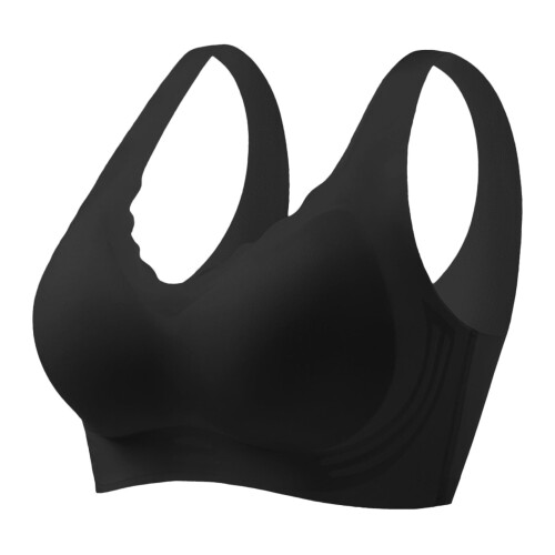 Women's Ice Silk Seamless Cold Feeling Thin Soft Support Breathable Comfortable Bra Fixed Cup Underwear Black 2XL