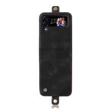 Case for compatible with Samsung Galaxy Z Flip 3 5G,Magnetic Leather Card Pocket Case Shockproof Hard PC Bumper Wallet Cover,Black