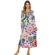 Women's Winter Nightgown – Lightweight, Stylish Boho Floral Sleepwear & Loungewear, Compatible with XL