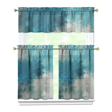 Blue-green Matte Color Blocks Kitchen Curtain Valance 3 Piece Set Short Curtain Sink Window Decor 36 Inch Small Window Treatment Tier 27.5x36 Length