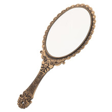 Vintage handheld makeup mirror with embossed flower design