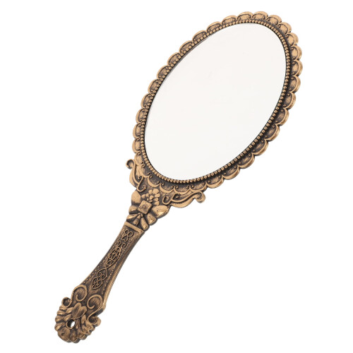 Vintage handheld makeup mirror with embossed flower design