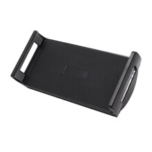 Suporte universal para tablet com clipe de fixação, almofadas de silicone e design acolchoado.