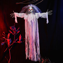 59" Halloween Ghost Bride with Veil, Voice-Activated Shaking Body, Glowing Eyes & Creepy Sounds – Compatible with Haunted House, Porch, Lawn