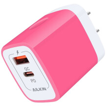 Luchtaire Bloc USB-C PD 20W le QC3.0, Oiriúntóir Balla USB Dúbailte, Muirearú Tapa, Comhoiriúnach le Gléasanna USB-C, Bándearg