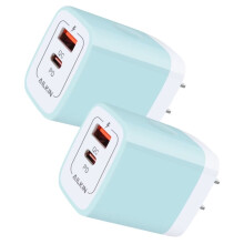 2 st. 20W PD USB-C blockladdare, QC3.0 dubbel USB-väggadapter, snabbladdning, ljusblå, kompatibel med USB-C-enheter