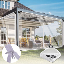 Transparant waterdicht zeil met ritssluiting, gemaakt van robuust PVC-vinyl met metalen oogjes, 2 x 2 meter – geschikt voor tuinhuisjes, veranda's,
