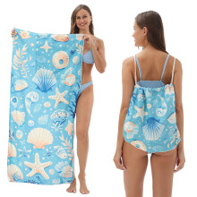 2-in-1 opvouwbare strandhanddoek met print en opbergtas. Superabsorberende, sneldrogende microvezel strandhanddoek voor op reis, strand en zwemmen.