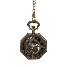 Orologio da tasca meccanico scheletrato ottagonale da uomo: quadrante meccanico a carica manuale con indici romani - Casa e tempo libero