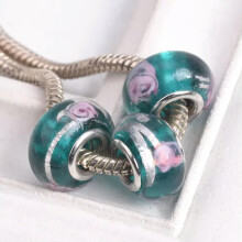 5pcs 14x9mm Murano Lampwork Glass Handmade European Charms Big Hole Beads DIY-90# Peacock Green