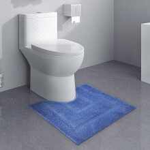 Konturierte Toilettenmatte, einfarbig, U-förmig, rutschfest, weich und saugfähig, maschinenwaschbar, blau
