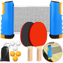 Ping Pong Paddle Set with Retractable Net and Carry Bag