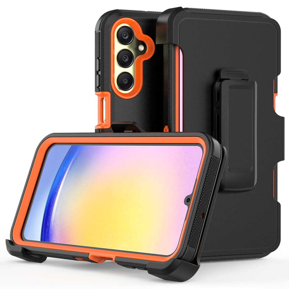 Tashhar Compatible With Samsung Galaxy A25 5G Case Â Military-Grade 3-In-1 Shockproof Armor With Belt Clip Holster, Detachable, Rugged, + Black/Orange 9028731024011