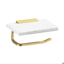Wall Mounted Toilet Paper Holder Stand Toilet Paper Towel Holder with Mobile Phone Shelf Drilling Install with Screws Storage Shelf Marble Bathroom Ac