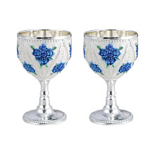 2 stuks elegante metalen wijndrinkbeker met-zilverblauwe bloem