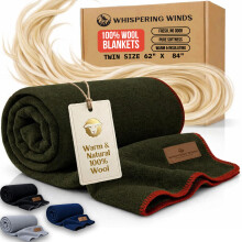 100% Wool Blanket - Premium Ultra-Soft & Warm, Twin 62"x 84" Large Size Blanket for Couch, Bed, Home, Camping & Outdoors