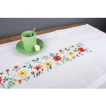 Vervaco Cross Stitch Kit Pre-Printed Table Runner Fresh Flowers Embroidery Blankets Pre-Drawn DIY Crafts Adults Creative Embroidery Runner for DIY