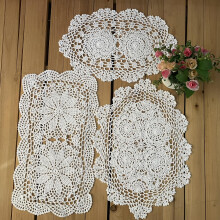 MINDPLUS Set of 3 Cotton Hand Crochet Lace Doily Placemats Oval Rectangle Dresser Scarves Coffee Table Runner Farmhouse Boho Decor (White)