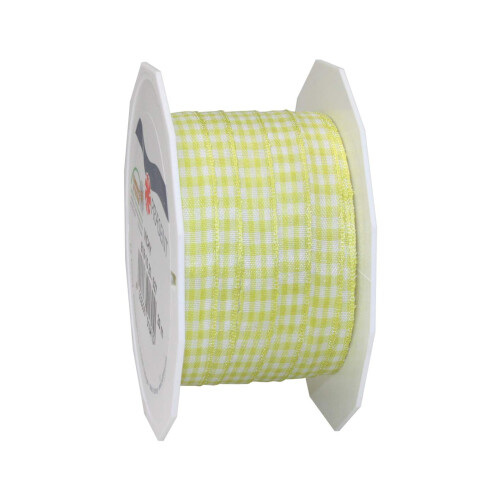 Pr?sent - Vichy Wired Ribbon Lime-White 10 mm Width, 20 m Length