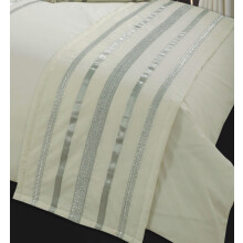 Bed Runner Glamour Ecru with Silver Trim/Ribbon, Decorative Quilted Bed Runner/Throw, 50cm x 230cm, Luxurious 200 Thread Count 100% Egyptian Cotton