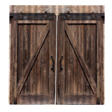 Rideaux de porte vintage en bois brun avec motif de porte de grange rustique, rideaux décoratifs de style ferme dotés d'une technologie occultante,
