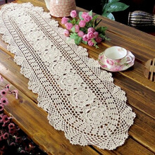 Laivigo Handmade Crochet Lace Oval Lucky Flower Tablecloth Table Runner Doilies Doily,12 x 35 Inch,Beige