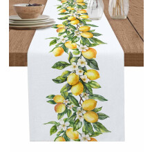 T&H XHome Dining Table Runner Dresser Scarf Linen Burlap Fabric,Summer Lemon Green Leaves Washable Table Runners 90 Inches Long for Farmhouse Home