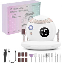(white) Seniors Electric Nails Cutter with Nails Light and File,Upgrade 3 in 1 Cordless Nail Drill Electric File,Portable Electric Nail Clipper