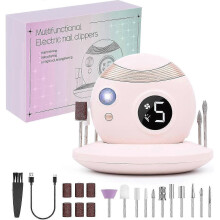 (pink) Seniors Electric Nails Cutter with Nails Light and File,Upgrade 3 in 1 Cordless Nail Drill Electric File,Portable Electric Nail Clipper
