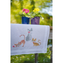 Vervaco Table Runner Cross Stitch Set Cats with Stripes Embroidery Picture Printed