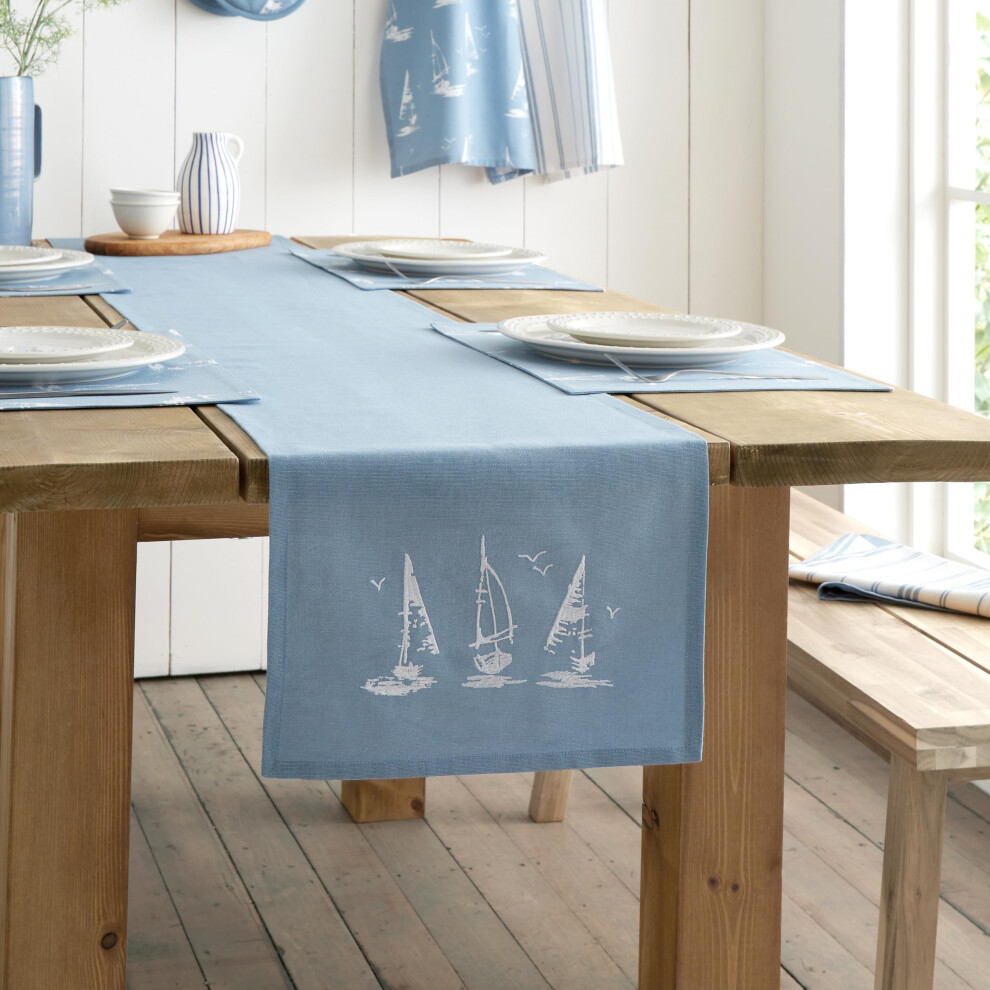 Catherine Lansfield Unisex Blue Salcombe Boats Cotton Dining Table Runner - Image 9