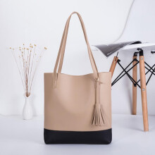 (khaki) Fashion Color Block Shoulder Bag Large Capacity Fringe Tote Bag Preppy Style Women's Bag for Commute & Casual