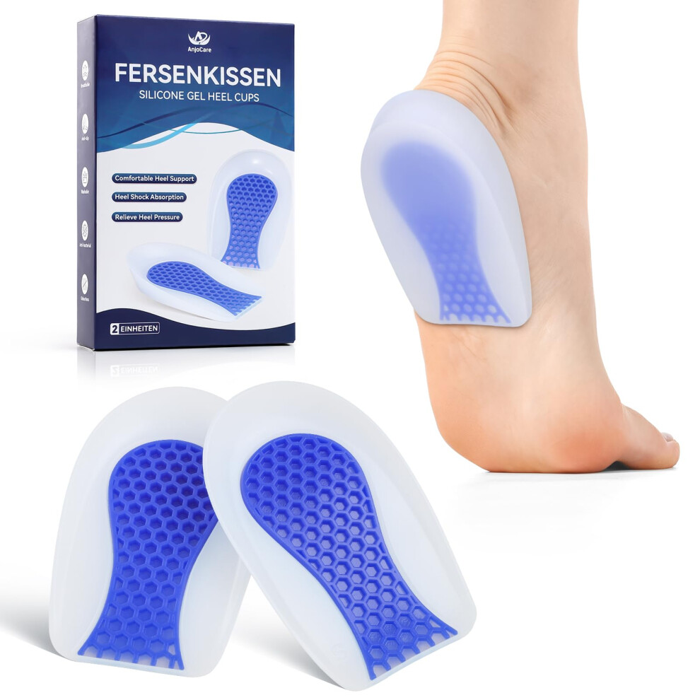 Anjocare Silicone Gel Heel Cups, Shock Absorbing Heel Pads For Pressure Relief, Heel Support & Cushioning, Soft Breathable Gel Heel Cups For Men &