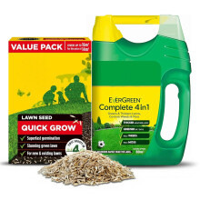 Fast Growing Grass Seed Bundle - Miracle Quick Grow Lawn Seeds 480g 16m2 & Complete 4in1 Lawn Food Spreader 2.8kg 80m2 Spring Lawns Feed Weed and Moss