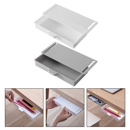 2Pcs White PP Under Desk Drawers Nail-Free Hidden Storage Boxes 2