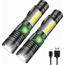 Rechargeable LED Flashlight, Super Bright 1000 Lumens Magnetic Flashlight with COB Work Light, Waterproof, 4 Modes, Pocket Tactical Flashlights, 2 Pac