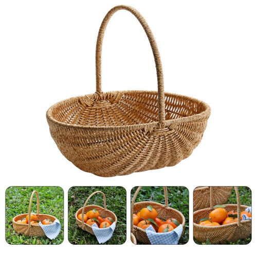 Durable Light Brown Plastic Rattan Multi-Use Woven Kitchen Basket 2