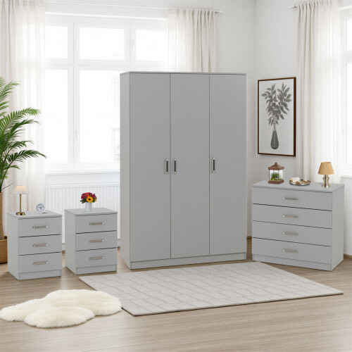 Seconique Dakota 3 Door Wardrobe Bedroom Set - Light Grey