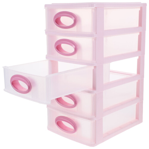 Pink Plastic Desktop Drawer Organizer Box for Office and Cosmetics 1